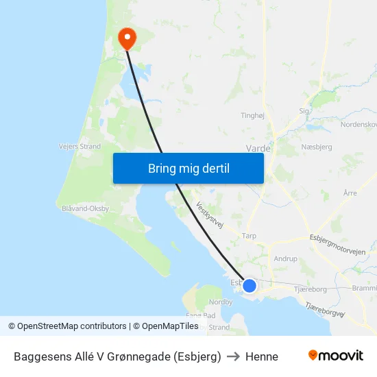 Baggesens Allé V Grønnegade (Esbjerg) to Henne map