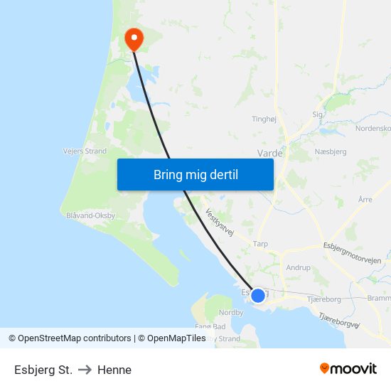 Esbjerg St. to Henne map