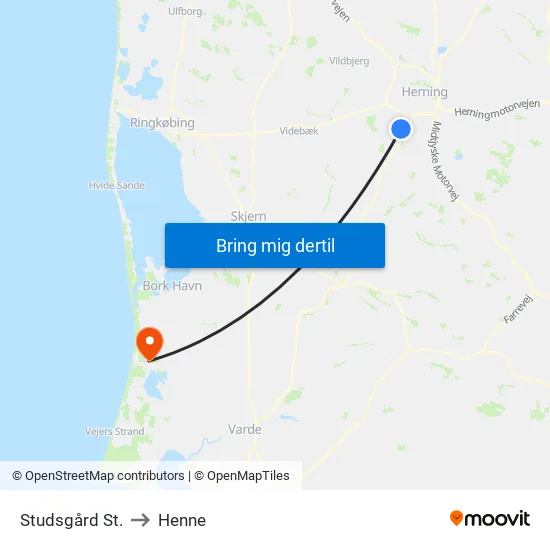 Studsgård St. to Henne map