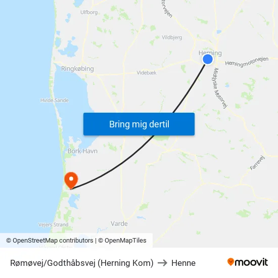 Rømøvej/Godthåbsvej (Herning Kom) to Henne map