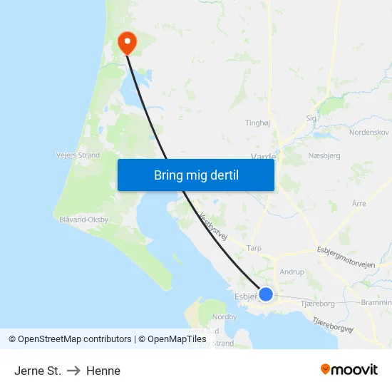 Jerne St. to Henne map