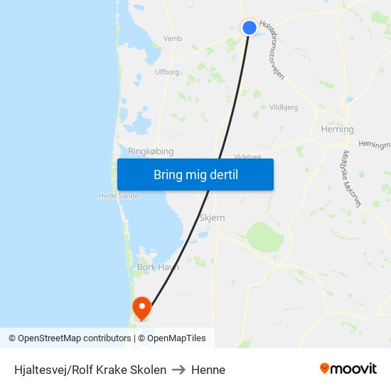 Hjaltesvej/Rolf Krake Skolen to Henne map