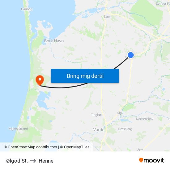 Ølgod St. to Henne map