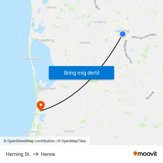 Herning St. to Henne map