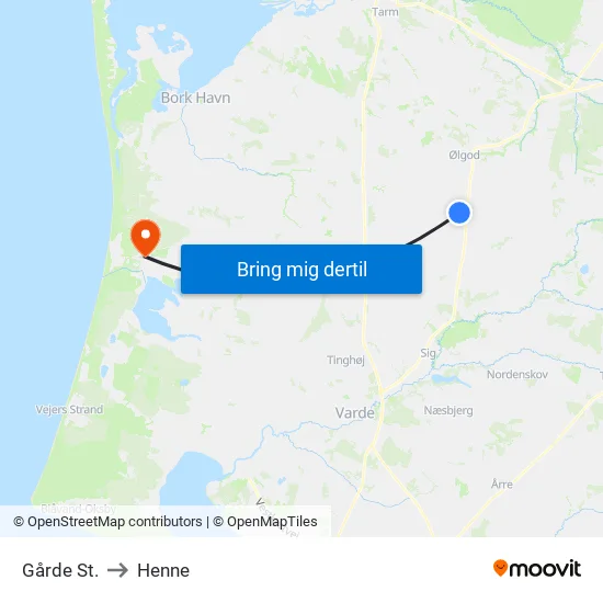 Gårde St. to Henne map