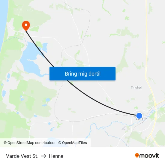 Varde Vest St. to Henne map