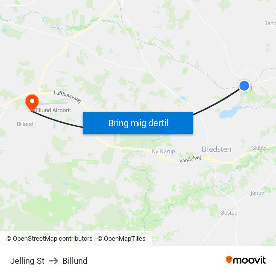 Jelling St to Billund map