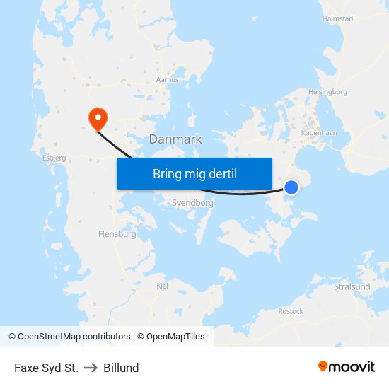 Faxe Syd St. to Billund map