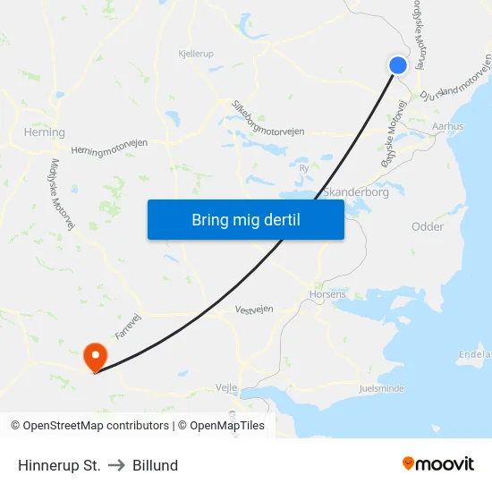 Hinnerup St. to Billund map