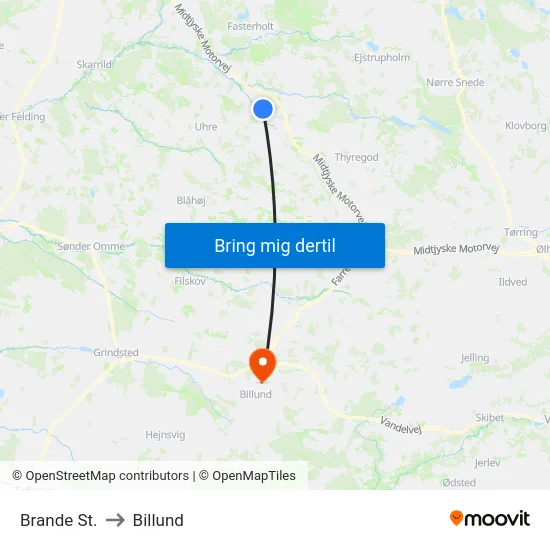 Brande St. to Billund map