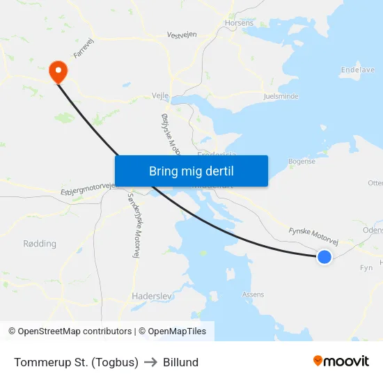 Tommerup St. (Togbus) to Billund map