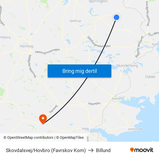 Skovdalsvej/Hovbro (Favrskov Kom) to Billund map