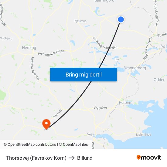 Thorsøvej (Favrskov Kom) to Billund map
