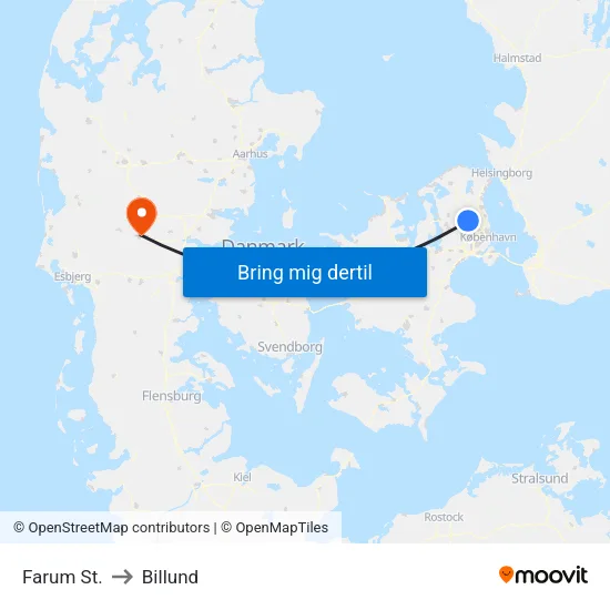 Farum St. to Billund map