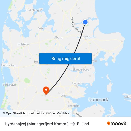Hyrdehøjvej (Mariagerfjord Komm.) to Billund map