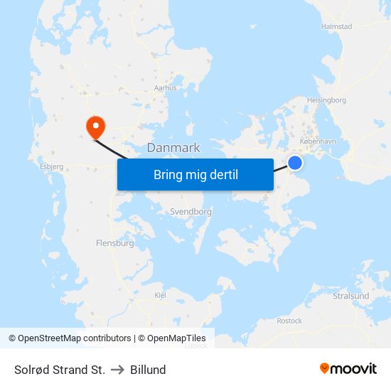 Solrød Strand St. to Billund map