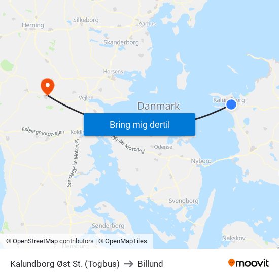 Kalundborg Øst St. (Togbus) to Billund map