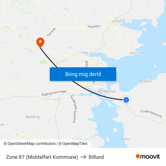 Zone 87 (Middelfart Kommune) to Billund map
