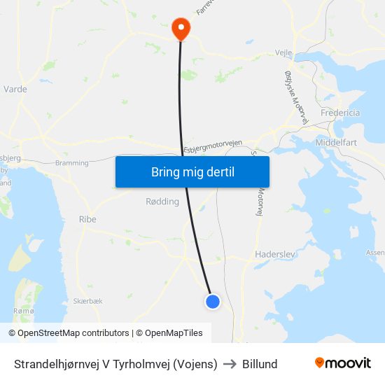 Strandelhjørnvej V Tyrholmvej (Vojens) to Billund map