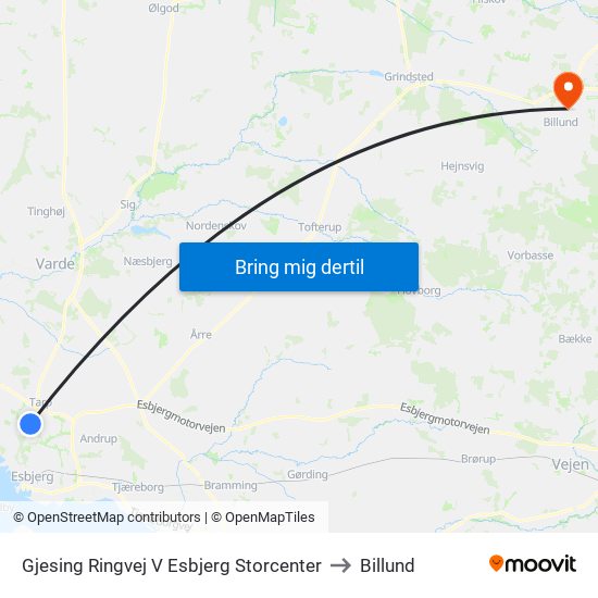 Gjesing Ringvej V Esbjerg Storcenter to Billund map