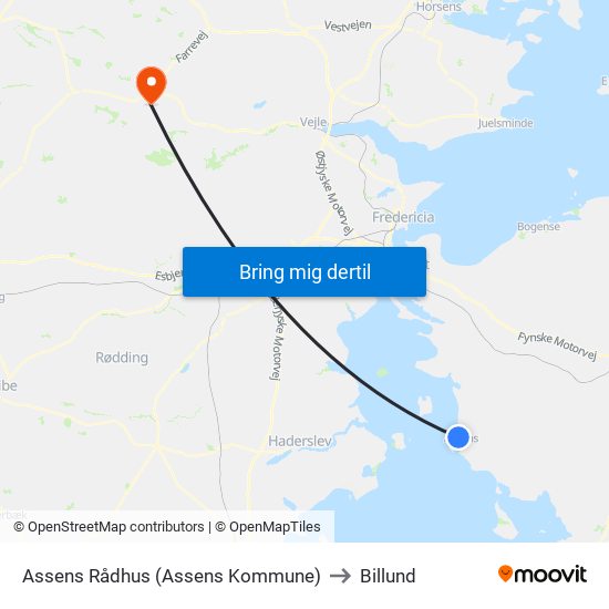 Assens Rådhus (Assens Kommune) to Billund map