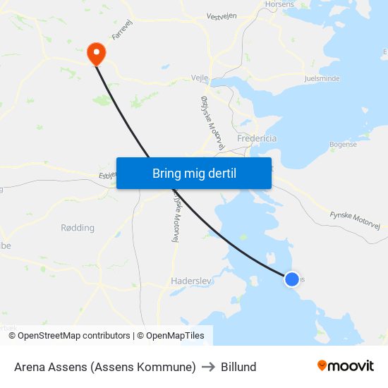 Arena Assens (Assens Kommune) to Billund map