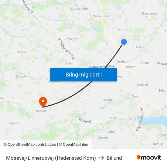 Mosevej/Linnerupvej (Hedensted Kom) to Billund map