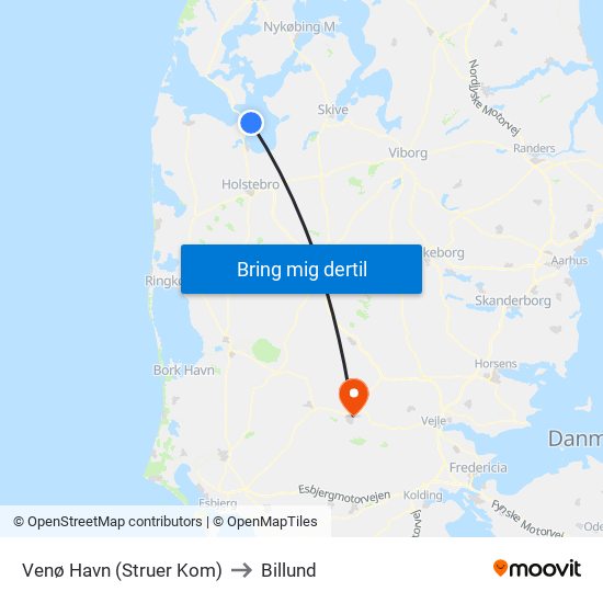 Venø Havn (Struer Kom) to Billund map