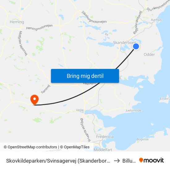 Skovkildeparken/Svinsagervej (Skanderborg Kom) to Billund map