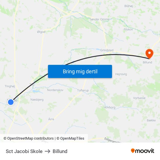 Sct Jacobi Skole to Billund map
