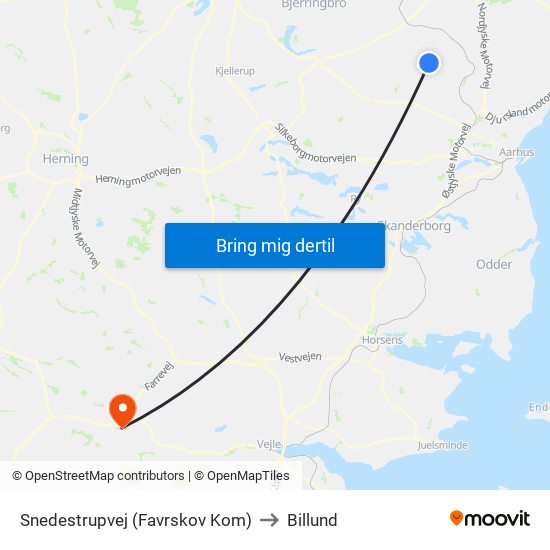 Snedestrupvej (Favrskov Kom) to Billund map