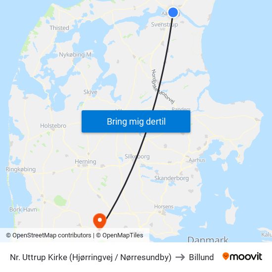 Nr. Uttrup Kirke (Hjørringvej / Nørresundby) to Billund map