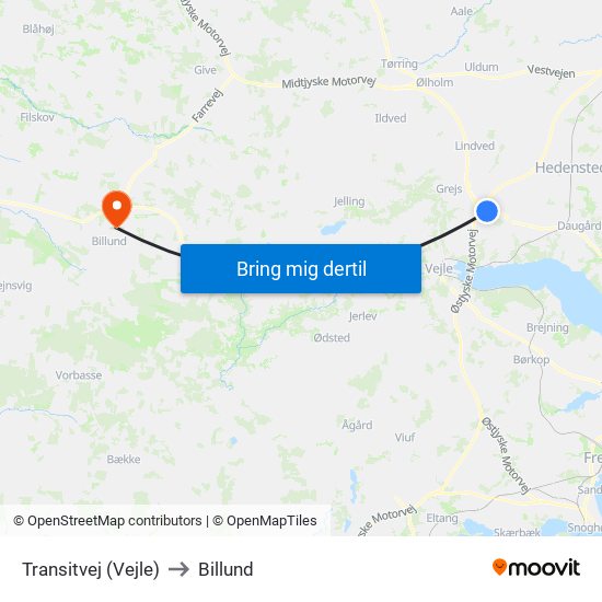 Transitvej (Vejle) to Billund map