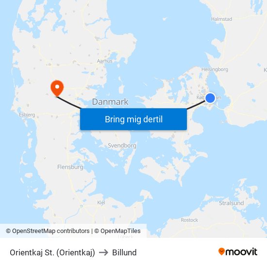 Orientkaj St. (Orientkaj) to Billund map