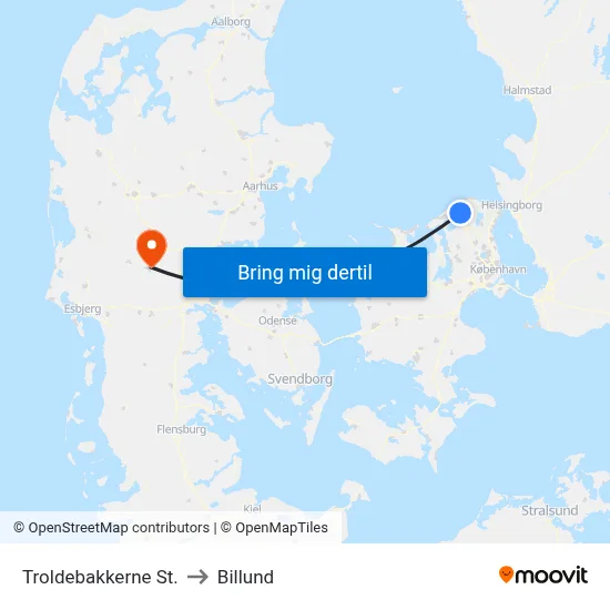Troldebakkerne St. to Billund map