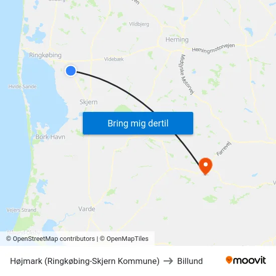 Højmark (Ringkøbing-Skjern Kommune) to Billund map