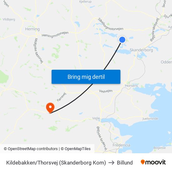 Kildebakken/Thorsvej (Skanderborg Kom) to Billund map