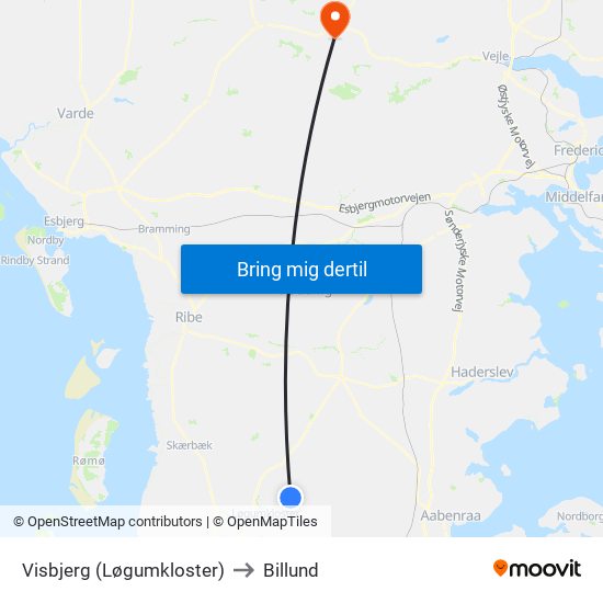 Visbjerg (Løgumkloster) to Billund map