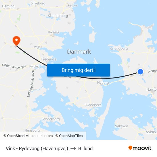 Vink - Rydevang (Haverupvej) to Billund map