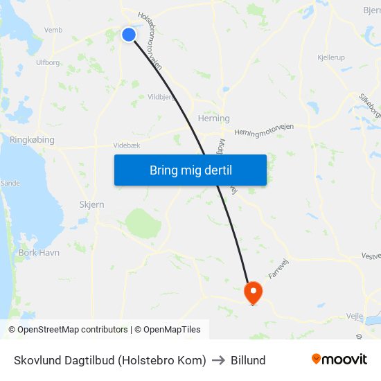 Skovlund Dagtilbud (Holstebro Kom) to Billund map