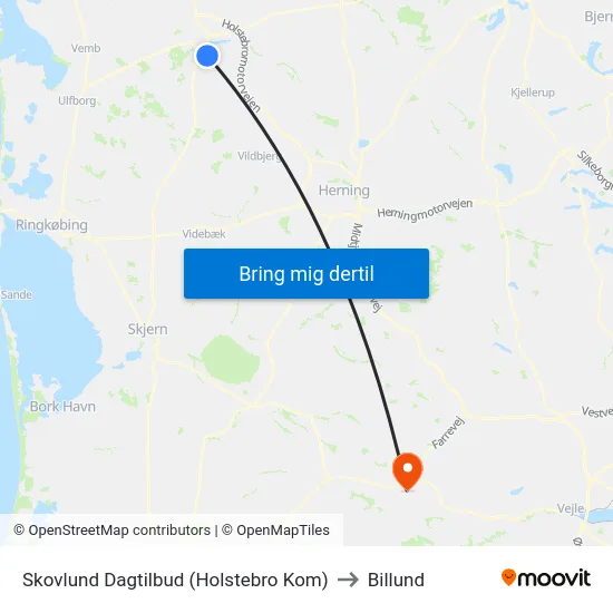 Skovlund Dagtilbud (Holstebro Kom) to Billund map