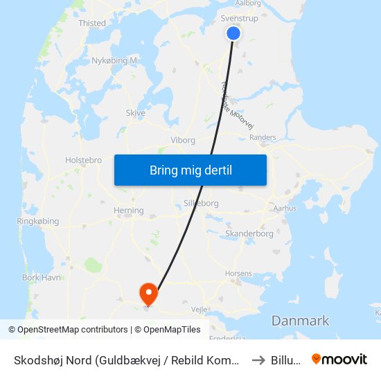 Skodshøj Nord (Guldbækvej / Rebild Komm.) to Billund map