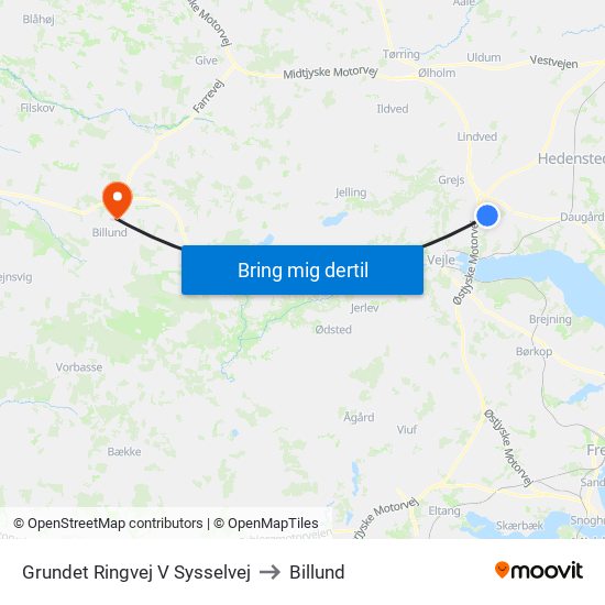 Grundet Ringvej V Sysselvej to Billund map