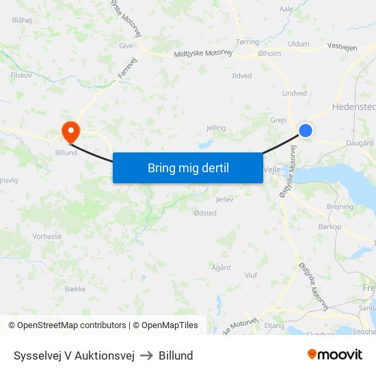 Sysselvej V Auktionsvej to Billund map