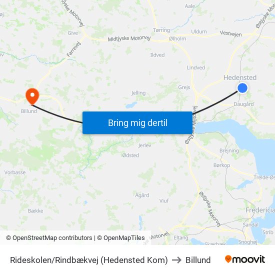 Rideskolen/Rindbækvej (Hedensted Kom) to Billund map