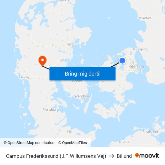 Campus Frederikssund (J.F. Willumsens Vej) to Billund map