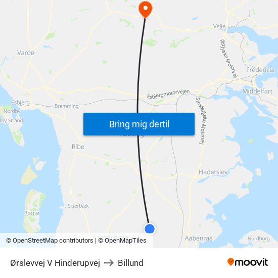 Ørslevvej V Hinderupvej to Billund map