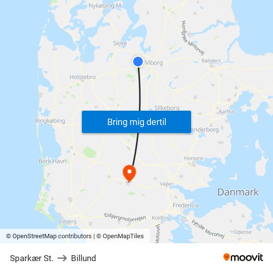 Sparkær St. to Billund map