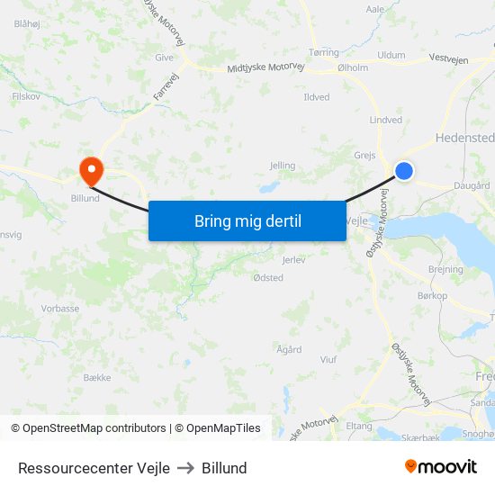 Ressourcecenter Vejle to Billund map