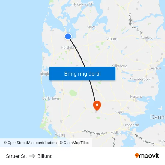Struer St. to Billund map
